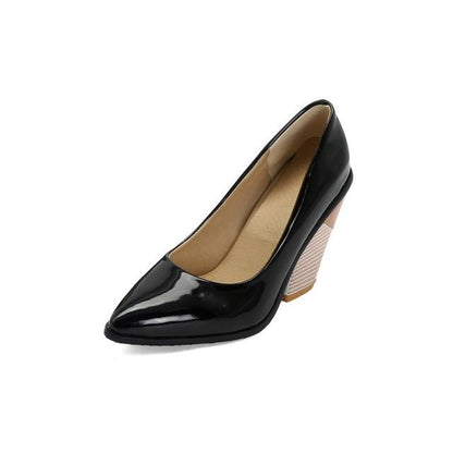 Talons vernis en cuir vinyl jaune orange blanc à gros talons et bouts pointus