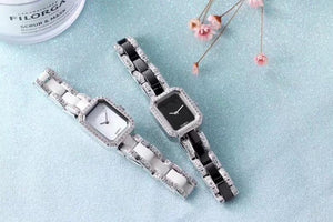 Montre de Luxe bracelet à quartz en céramique- acier et cristal - noir ou blanc