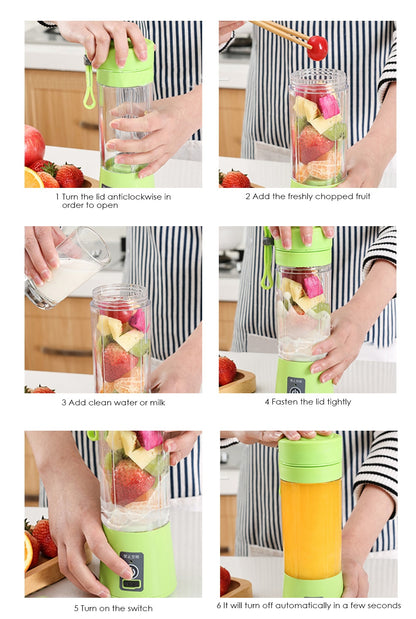 Mixer 400ML Extracteurs Fruits-Lait- Centrifugeuse Électrique Juicer Blender USB Mini Milkshake