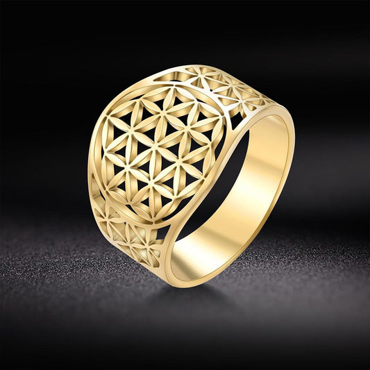 Bague Fleur de Vie Mandala Filigrane Acier Inoxydable