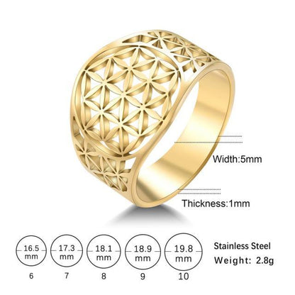 Bague Fleur de Vie Mandala Filigrane Acier Inoxydable