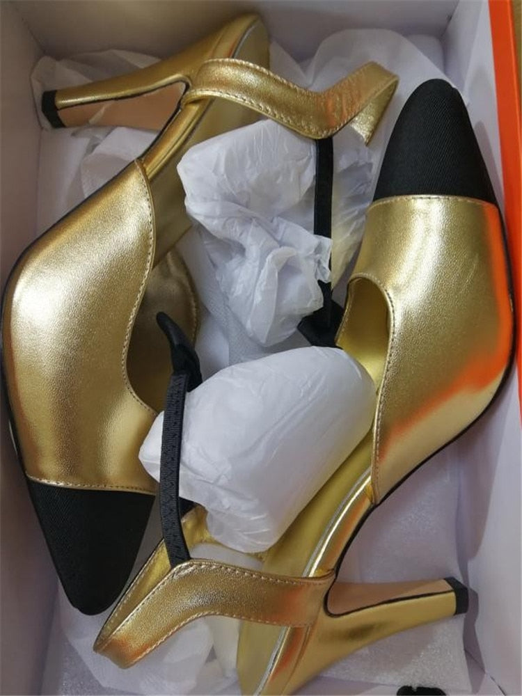 Chaussures de princesse à talons hauts ouvertes bi-couleurs Noir & blanc ou doré- Sexy