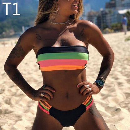 Bikini 2 pc Bandeau maillot de bain femme Push Up