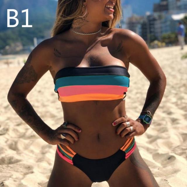 Bikini 2 pc Bandeau maillot de bain femme Push Up