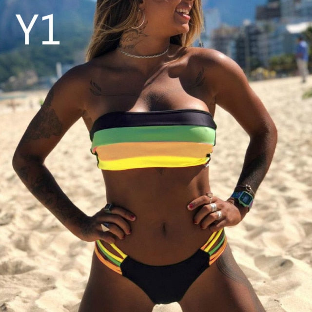 Bikini 2 pc Bandeau maillot de bain femme Push Up