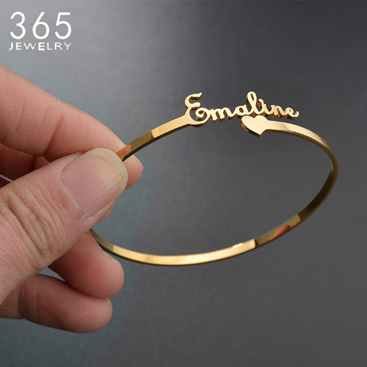 Bracelet Personnalisé En Acier Inoxydable Plaque Signalétique Lettres Coeur