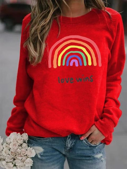 Sweat imprimés Arc-en-ciel femmes à manches longues sweat ample Love Wins