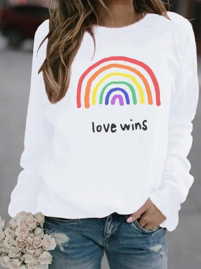 Sweat imprimés Arc-en-ciel femmes à manches longues sweat ample Love Wins