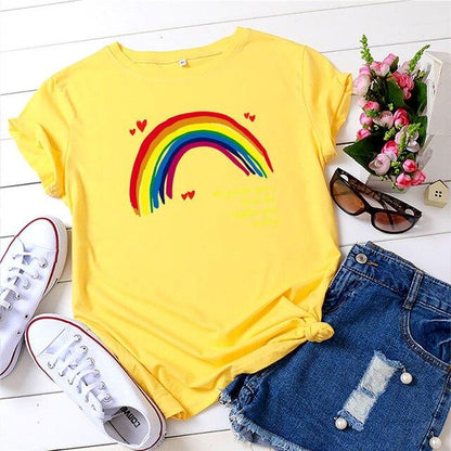 T-shirt Arc en ciel à manches courtes col rond femmes T-shirt femmes t-shirt 100% coton été
