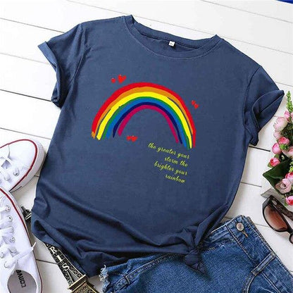 T-shirt Arc en ciel à manches courtes col rond femmes T-shirt femmes t-shirt 100% coton été