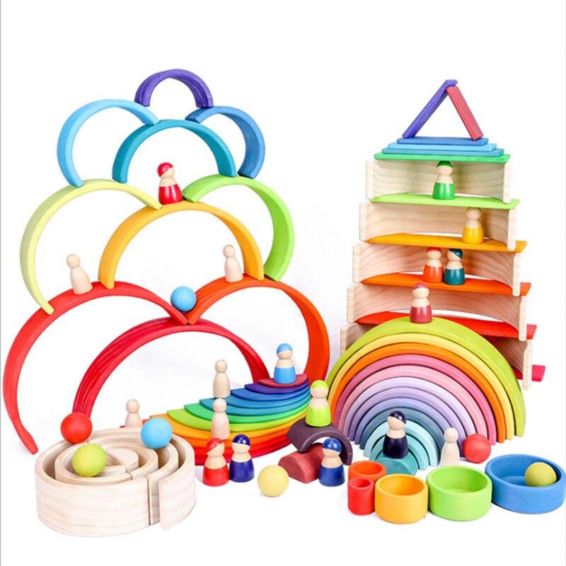 Jouets Montessori Bâtiment Arc-en-Ciel Jouets En Bois Montessori Jouets Éducatifs En Bois Empilage Jouets Éducatifs Pour Enfants Enfants Jouets