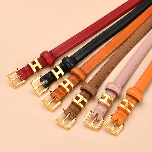 Ceinture de 1.5 cm de large en cuir véritable boucle réglable dorée