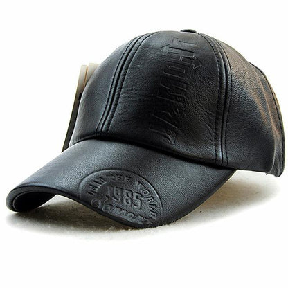 Casquette de haute qualité en cuir noir baseball pour homme ou femme