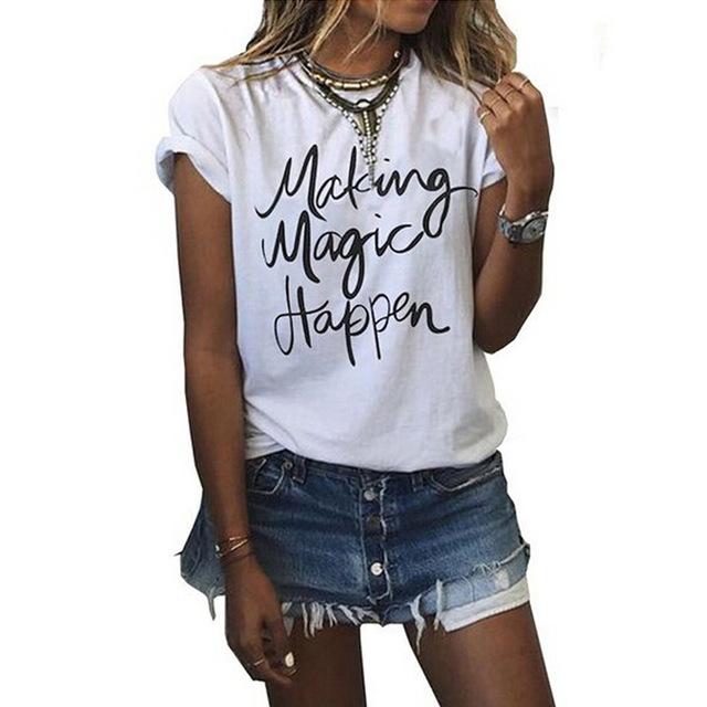 Marque Nouveau T Shirt Femmes Mode slogan Imprimé à Manches courtes simple et sexy