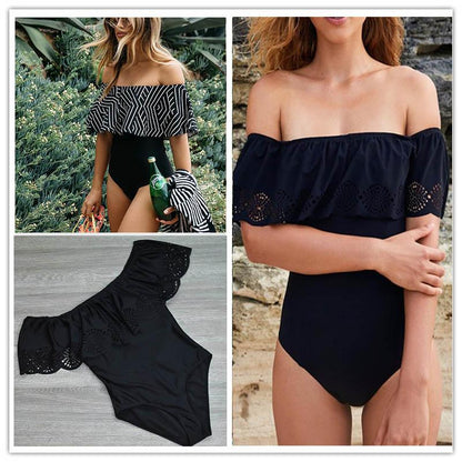 Nouveau Sexy Maillots De Bain épaules dénudées 'une Seule Pièce Maillot de Bain Femme  À Volants Monokini Maillot De Bain XL