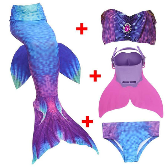 Queue de Sirène Avec Monopalme 4 Pcs/ensemble Baignade Enfants Natation