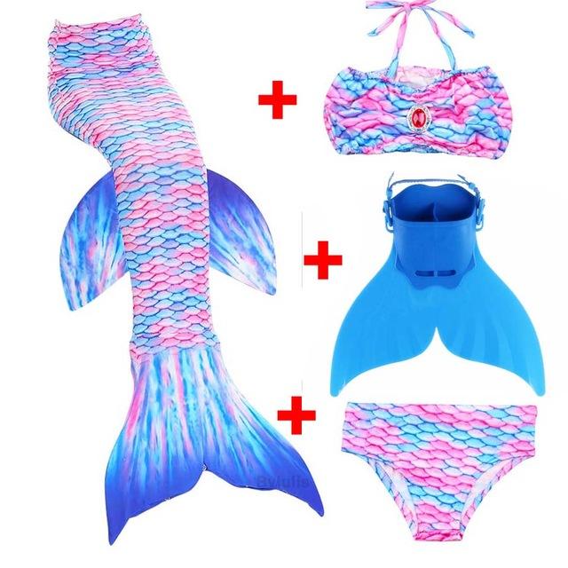 Queue de Sirène Avec Monopalme 4 Pcs/ensemble Baignade Enfants Natation