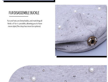 Bonnet brodé de perles collection Mode hiver Fourrure Naturelle tient chaud