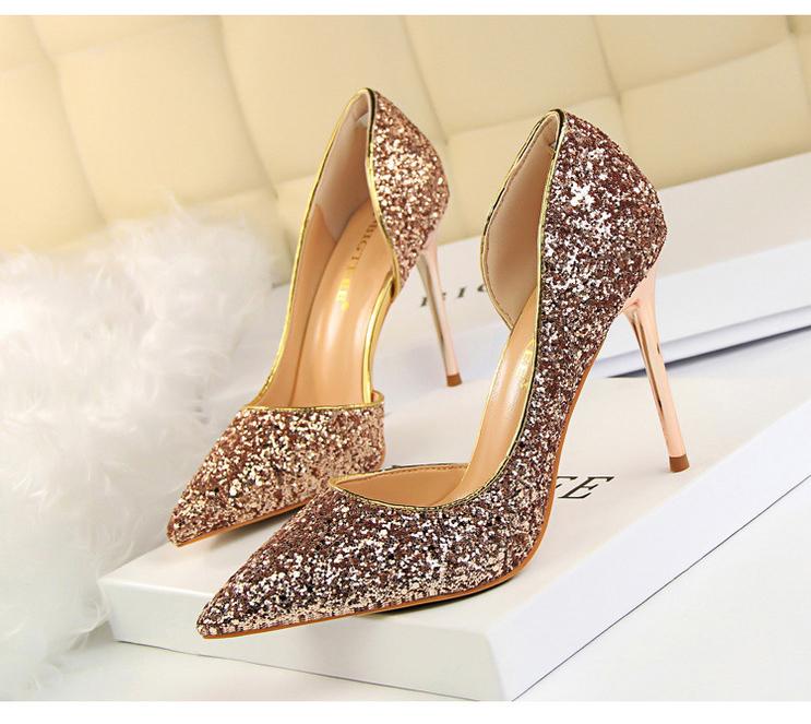 Hauts Talons pour Femmes Chaussures Brillantes Extrême Sexy Pompes Bling Bling Chaussures De Mariage Or ou argent