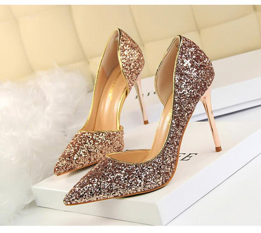 Hauts Talons pour Femmes Chaussures Brillantes Extrem Sexy Pompes Bling Bling Chaussures De Mariage Or ou argent