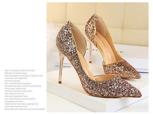 Hauts Talons pour Femmes Chaussures Brillantes Extrem Sexy Pompes Bling Bling Chaussures De Mariage Or ou argent