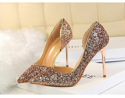 Hauts Talons pour Femmes Chaussures Brillantes Extrême Sexy Pompes Bling Bling Chaussures De Mariage Or ou argent