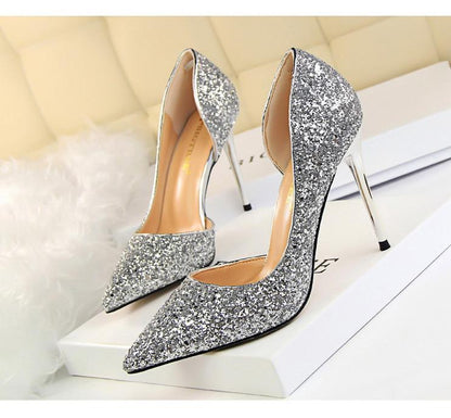 Hauts Talons pour Femmes Chaussures Brillantes Extrême Sexy Pompes Bling Bling Chaussures De Mariage Or ou argent