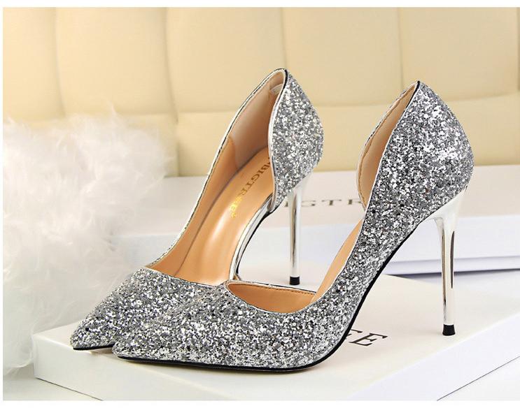 Hauts Talons pour Femmes Chaussures Brillantes Extrême Sexy Pompes Bling Bling Chaussures De Mariage Or ou argent
