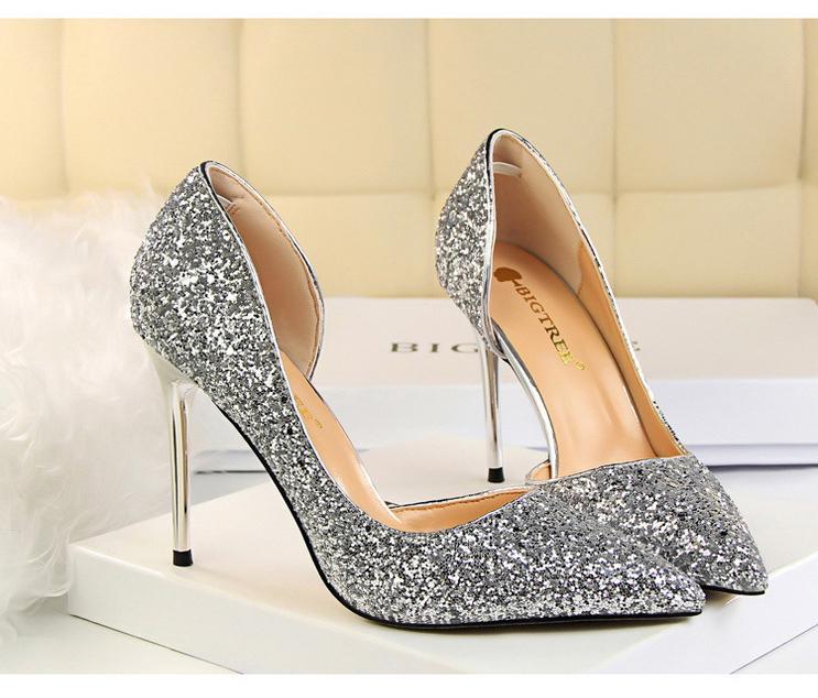 Hauts Talons pour Femmes Chaussures Brillantes Extrême Sexy Pompes Bling Bling Chaussures De Mariage Or ou argent