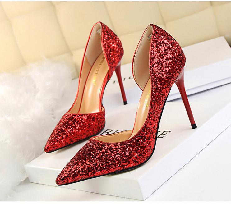 Hauts Talons pour Femmes Chaussures Brillantes Extrême Sexy Pompes Bling Bling Chaussures De Mariage Or ou argent