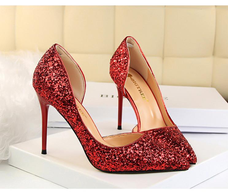Hauts Talons pour Femmes Chaussures Brillantes Extrême Sexy Pompes Bling Bling Chaussures De Mariage Or ou argent