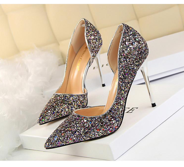 Hauts Talons pour Femmes Chaussures Brillantes Extrême Sexy Pompes Bling Bling Chaussures De Mariage Or ou argent
