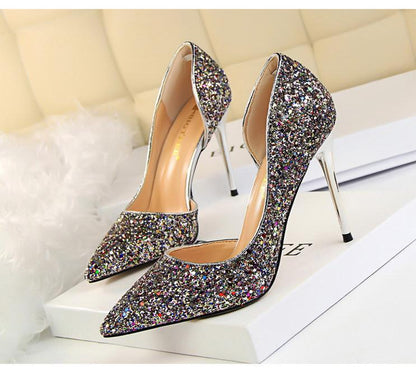 Hauts Talons pour Femmes Chaussures Brillantes Extrême Sexy Pompes Bling Bling Chaussures De Mariage Or ou argent