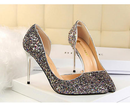 Hauts Talons pour Femmes Chaussures Brillantes Extrême Sexy Pompes Bling Bling Chaussures De Mariage Or ou argent
