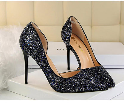 Hauts Talons pour Femmes Chaussures Brillantes Extrême Sexy Pompes Bling Bling Chaussures De Mariage Or ou argent