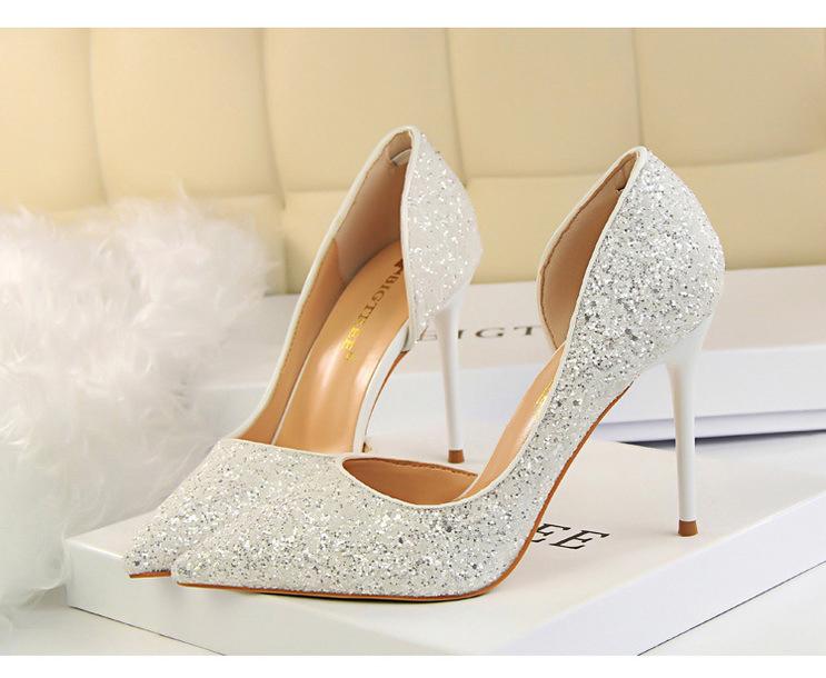 Hauts Talons pour Femmes Chaussures Brillantes Extrême Sexy Pompes Bling Bling Chaussures De Mariage Or ou argent
