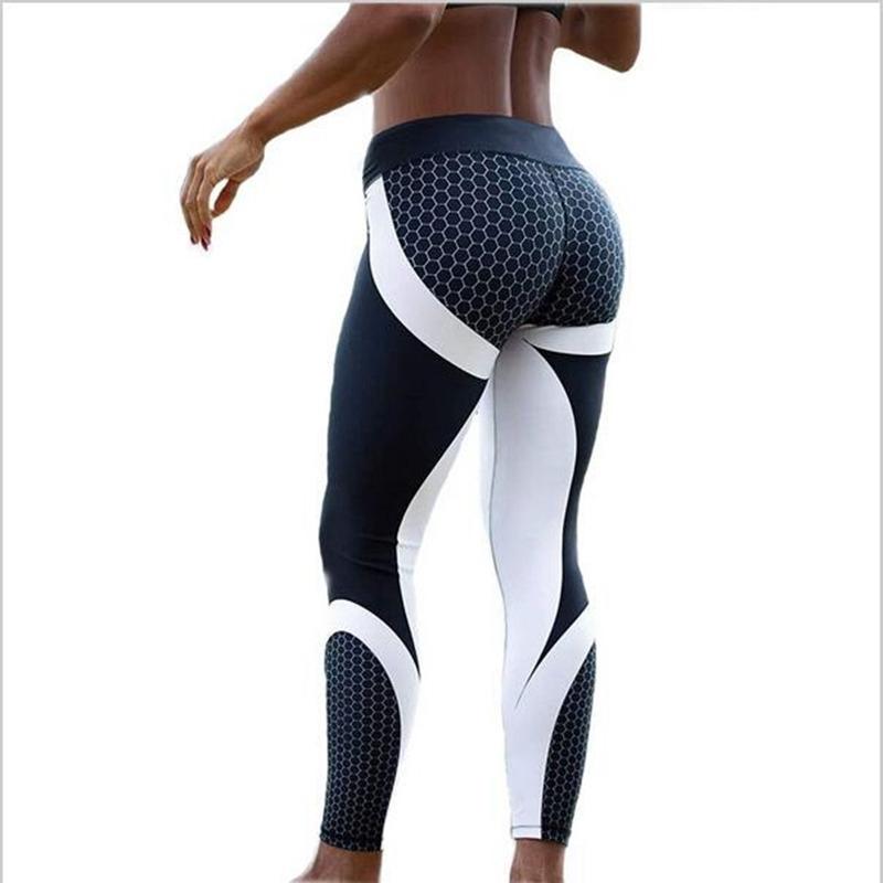Legging Noir Blanc fitness imprimé pour l'Entraînement sportif Élastique