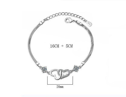Bracelet Chaînette Mode Simple 925 Argent Blanc Zircon Amour Coeur pour ma chérie
