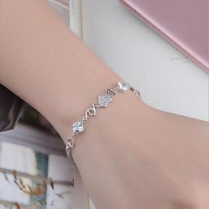 Bracelet Chaînette Mode Simple 925 Argent Blanc Zircon Amour Coeur pour ma chérie