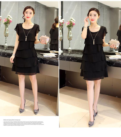 Robe été Élégante Femmes- En Mousseline de Soie-Robe de Cocktail  Noir Rouge Rose