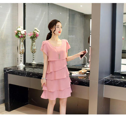 Robe été Élégante Femmes- En Mousseline de Soie-Robe de Cocktail  Noir Rouge Rose