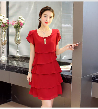 Robe été Élégante Femmes- En Mousseline de Soie-Robe de Cocktail  Noir Rouge Rose