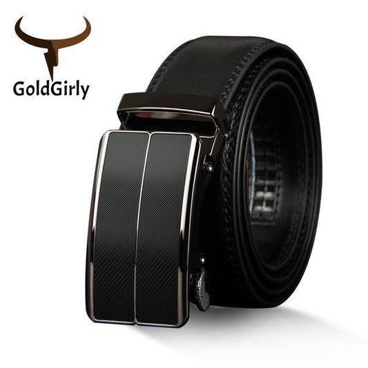 Ceinture en cuir véritable Homme nouvelle boucle de sangle automatique en alliage noir