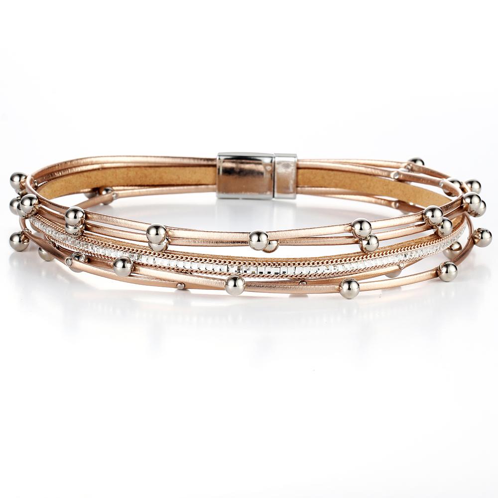 Bracelet Charme Pour Femmes Mode décoré de Perles Multiples Couches En Cuir