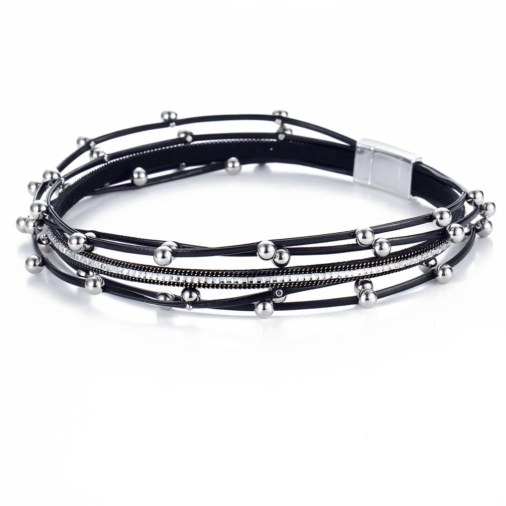 Bracelet Charme Pour Femmes Mode décoré de Perles Multiples Couches En Cuir
