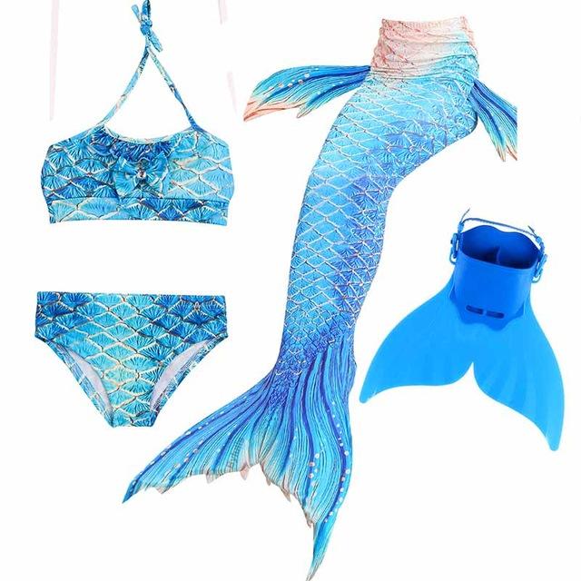 Queue de Sirène Avec Monopalme 4 Pcs/ensemble Baignade Enfants Natation