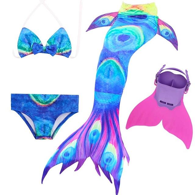 Queue de Sirène Avec Monopalme 4 Pcs/ensemble Baignade Enfants Natation