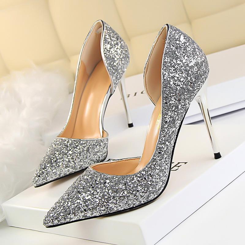 Hauts Talons pour Femmes Chaussures Brillantes Extrême Sexy Pompes Bling Bling Chaussures De Mariage Or ou argent
