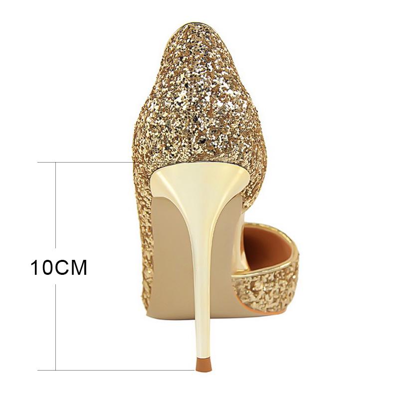 Hauts Talons pour Femmes Chaussures Brillantes Extrême Sexy Pompes Bling Bling Chaussures De Mariage Or ou argent