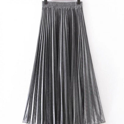 Jupe Longue Couleur Argent ou Or ll-match Slim Jupe Plissée